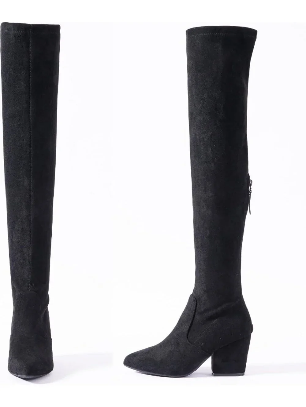 Women's Black Suede Pointed Toe Flat Comfort Over the Knee Thigh High Boots